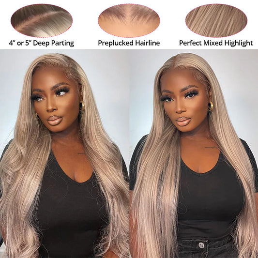 Ali Pearl Highlight P18/613 Lace Front Wig Human Hair Ombre Blonde Body Wave Transparent Lace Clousre Wigs Pre-Plucked for Women