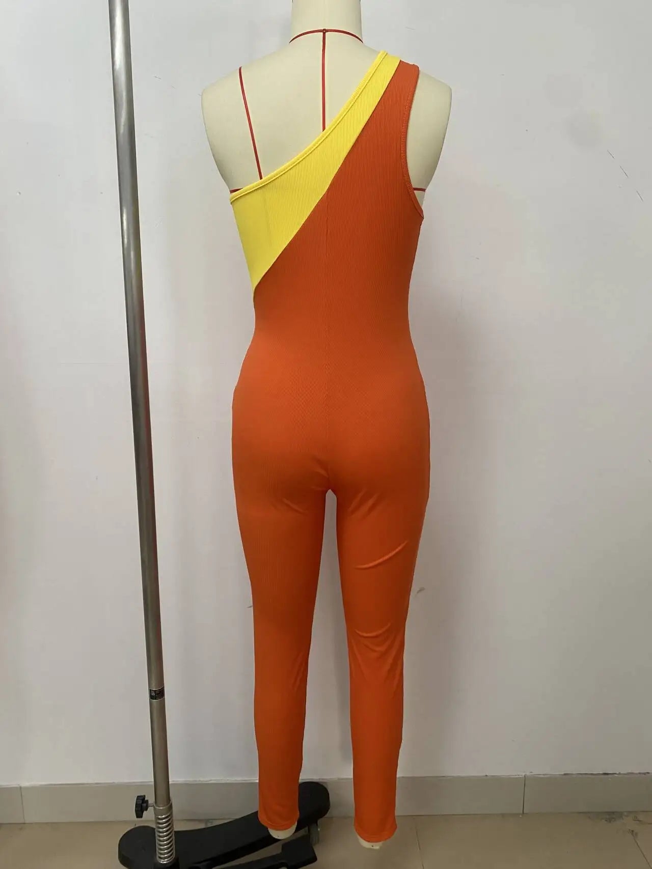 Women Patchwork Jumpsuits Skinny Rompers Full Lenth Sleeveless One Shoulder Top Pencil Pants Slim Office Lady Casual 2026 Summer