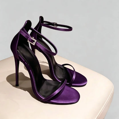 Purple Striped High-Heeled Sandals for Women, 2026 New Summer Design, Ultra-Fine Heel Round Toe High-Heeled Shoes