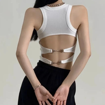 New Women Sports Tank Tops With Bra Pad Casual Crop Tops Backless Knitt Running Camisole For Women Streetwear Tops