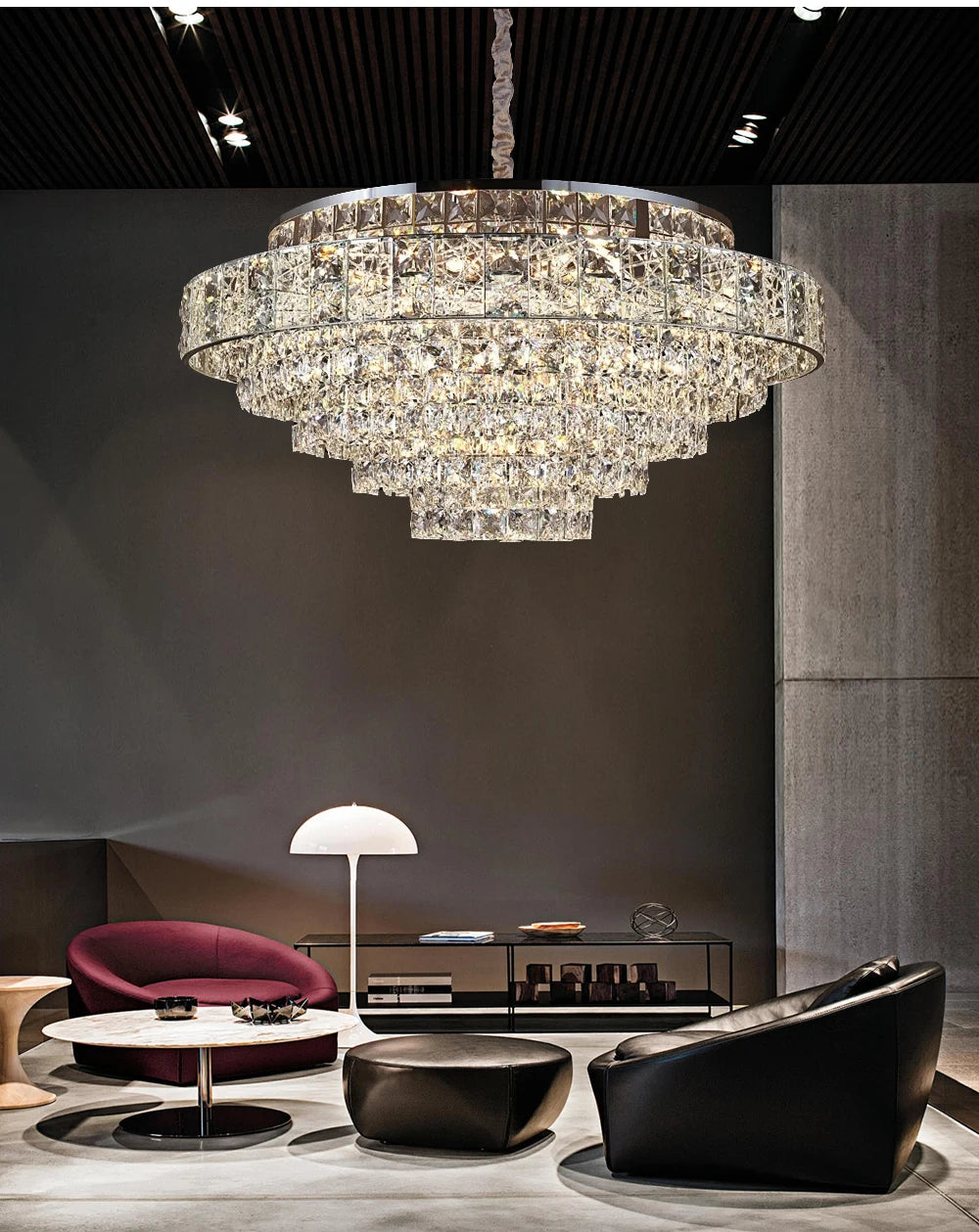 Luxury Glittering Crystal Long Pendant Lights Modern Lustres LED Oval Hanging Lamps for Ceiling Home Decor for Dining Room