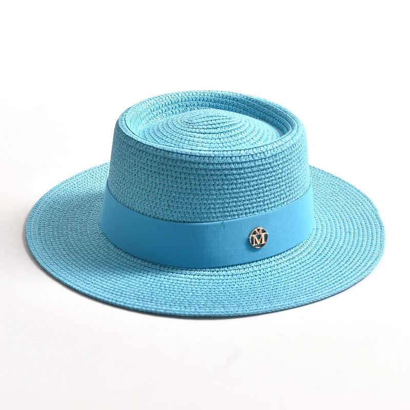 New Summer Straw Sun Hats for Women Ladies Fashion Flat Brim Ribbon Beach Hat Travel Dress Cap Chapeau Femme
