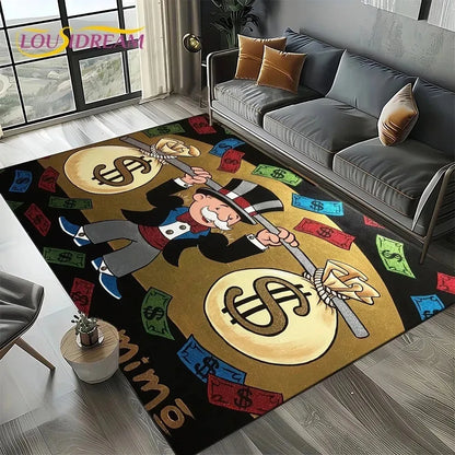 3D Rich Man Game Monopoly Dollar Cartoon Doormat Non Slip Entryway Rug for Living Room Bedroom Sofa Decor Kid Area Mat