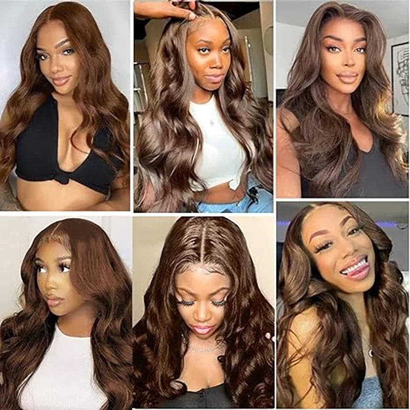 Wear And Go Glueless Human Hair Wig ISEE Hair Body Wave Lace Front Wig #4 Chocolate Brown Colored Wigs Lace Closure Wigs