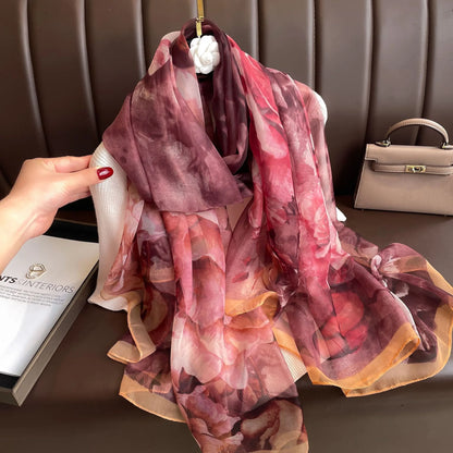 130*180cm Fashion Spring Summer Women Floral Printing Beach Silk Scarf Shawls Female Long Wraps Beach Sunscreen Hijab Lady