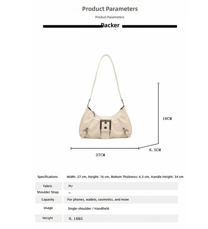 Fashion Pleated Lock Design Women's PU Shoulder Bags Simple Solid Color Ladies Underarm Bag Portable Cool Girls Phone Handbag