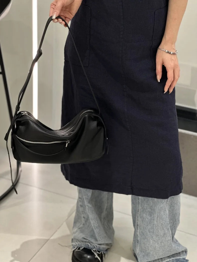 High Quality 2025 Luxury Cowhide Real Leather Crossbody Bowling Bag for Women - Ideal Commuter Bag & Ladies Gift