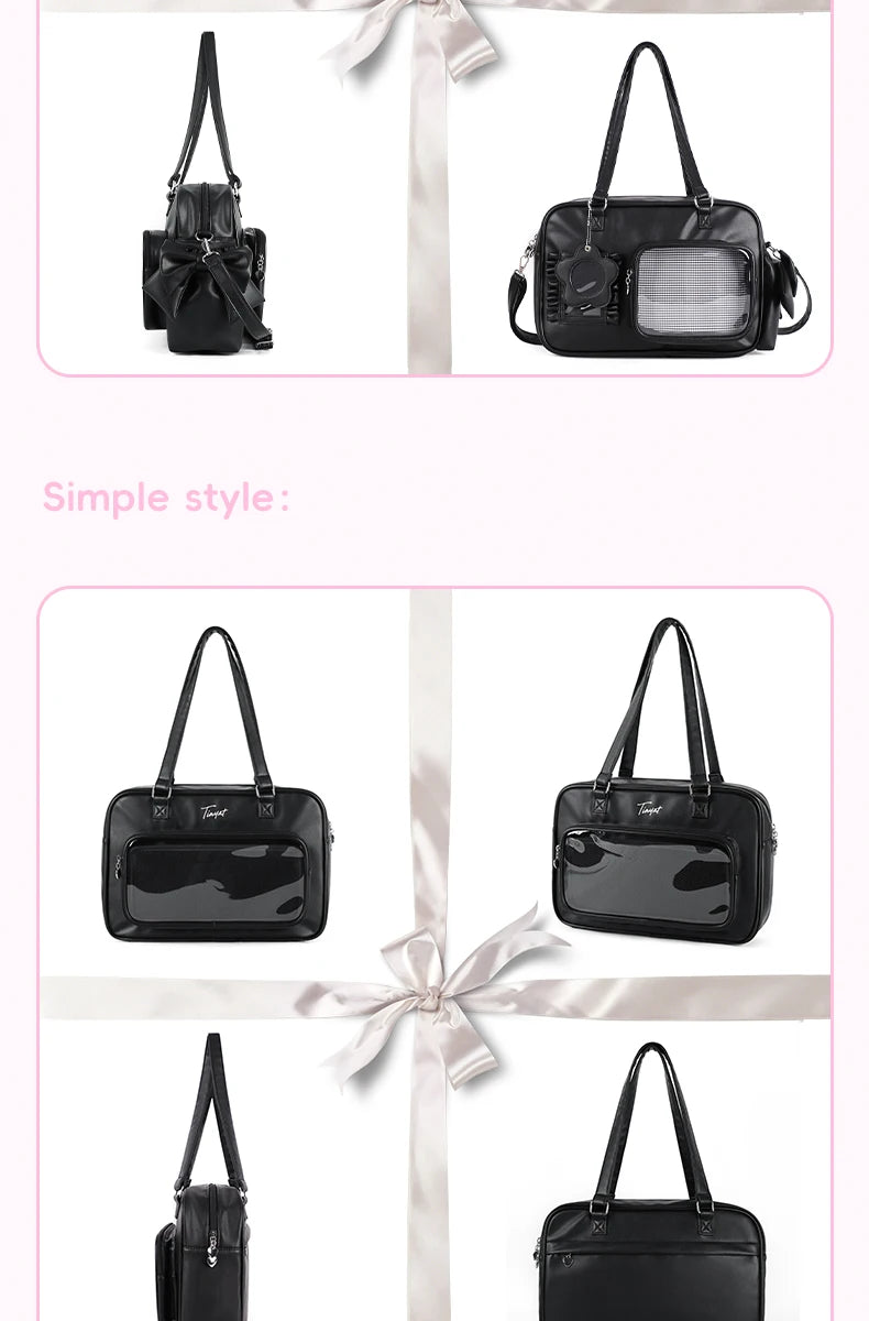 TINYAT PU Y2K Ita Bag Tote Lolita Girl Clear Window Display Message Bag Large Capacity Daily Commuting Handbag for Women School