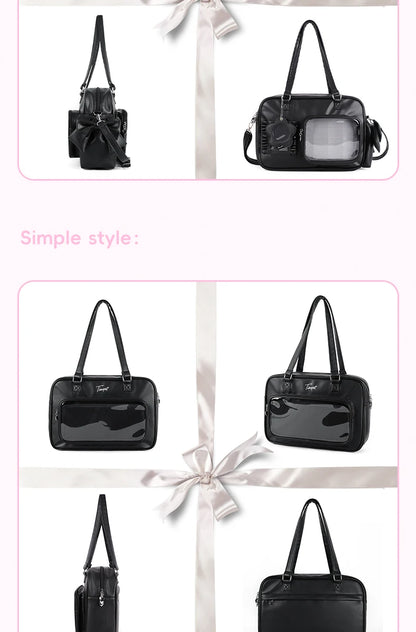 TINYAT PU Y2K Ita Bag Tote Lolita Girl Clear Window Display Message Bag Large Capacity Daily Commuting Handbag for Women School