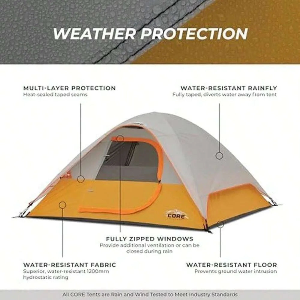 6 Person Family Camping Dome Tent Waterproof Weather Resistant Easy Setup Portable Lightweight with Gear Loft Storage Carry Bag for Hiking Backpacking Outdoor Adventure Backyard Beach Picnic Travel Fits 4 5 6 Adults Kids
