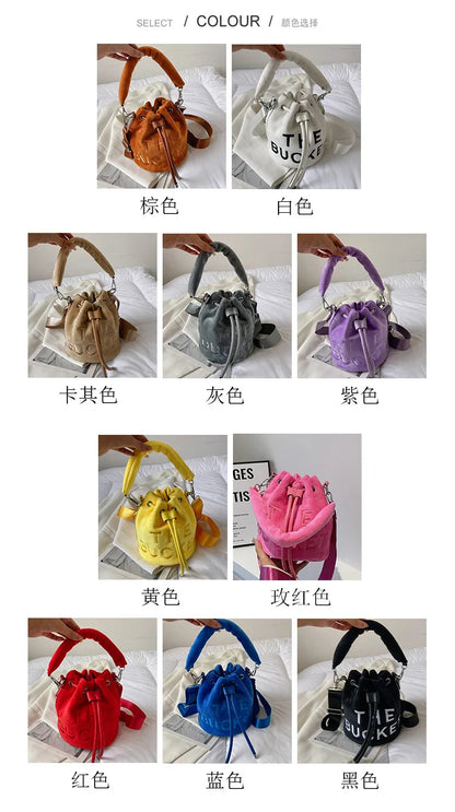 New Fashion Women's Bucket Bag Trend Brand Personality Plush Shoulder Bag High-end Elegant Crossbody Bag Designer Luxury Handbag