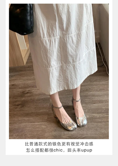 Modern Heels Pumps Women Round High Heel Leather Square Split Toe Pumps Shoes Spring Summer Sandals Mary Janes Shoes Heels Women