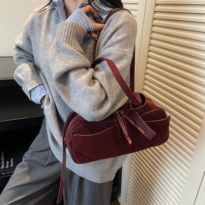 2026 Autumn Winter Latest Commute Shoulder Bags For Women PU Suede Pure Color Large Capacity Boston Bag Luxury Designer Handbags
