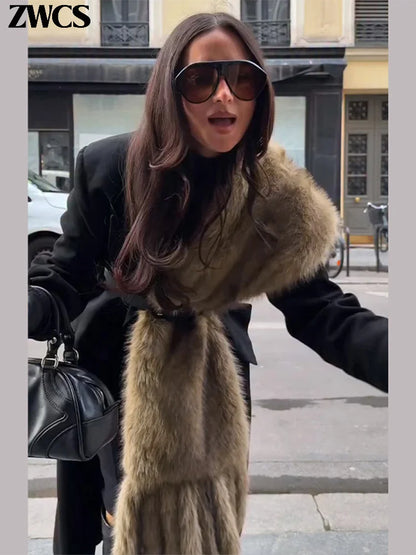 Faux Fur Tassels Scarf for Women Autumn Winter Fluffy Fur Neckerchief 2026 New Lady Luxury Shawl Scarves Clothing Accessories