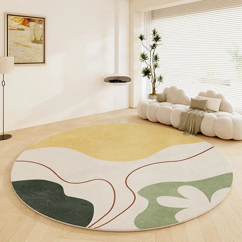 Nordic Style Round Rug – Soft Anti-Slip Abstract Carpet for Bedroom & Light Luxury Living Room Decor Light Green Anti-Slip