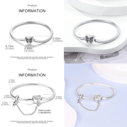 Silver 925 Bracelet Original Bracelets Colorful Zircon Heart Flower Cat Snake Chain For DIY Charms 17-20CM Luxury Jewelry Gifts