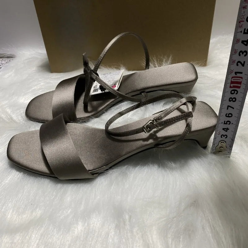 Luxury Satin Ankle Strap Low Heels Women Modern Sandals Summer Elegant Open Toe Brand Designer Large Size Female Office Shoes