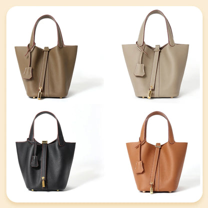 Women Tote Bags 100% Genuine Leather Bucket Female Fashion Solid Designer Shopper Shoulder Handbags Brand Trend Purses