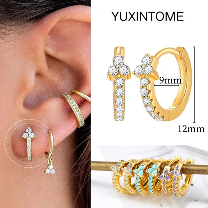 White Color Zircon Hoop Earrings 925 Sterling Silver Needle Cross/Star/Flower/Water Drop Pendant Gold Earrings Luxury Jewelry