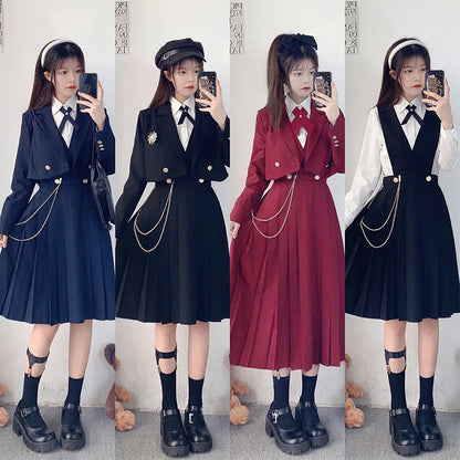 Versatile and Cute School Uniform Skirt JK Uniform Basic Spring Genuine Long Dress Japanese-style Pleated College Style Suit