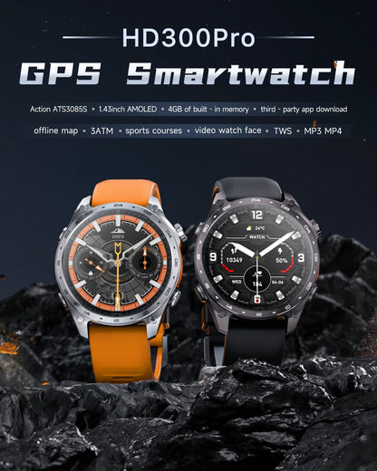 2026 HD300 Pro GPS Smart Watch for Outdoor Sports Offline Map 5.4Bluetooth Call Waterproof Health Travel Diving Smartwatch