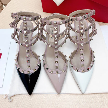 Women's sandals luxury Woman shoes Gladiator Summer 2026 New Rivet High-heeled Three Straps Ankle Fashion Designer Ladies Shoes