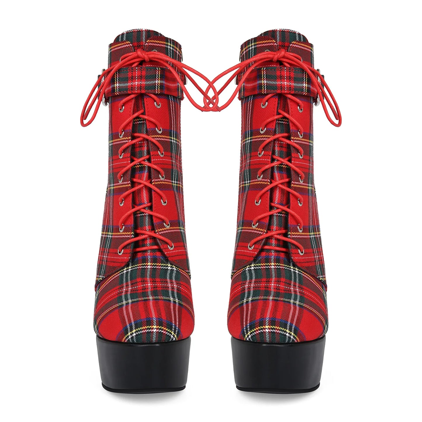Mixed Colors Red Pointed Toe Belt Buckle Mid-Calf Lace Up Women Boots Stiletto High Heels Side Zipper Design Large Size Shoes