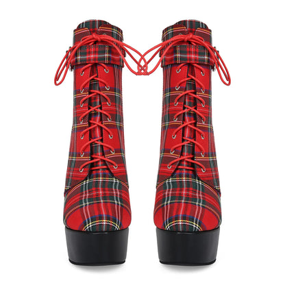 Mixed Colors Red Pointed Toe Belt Buckle Mid-Calf Lace Up Women Boots Stiletto High Heels Side Zipper Design Large Size Shoes
