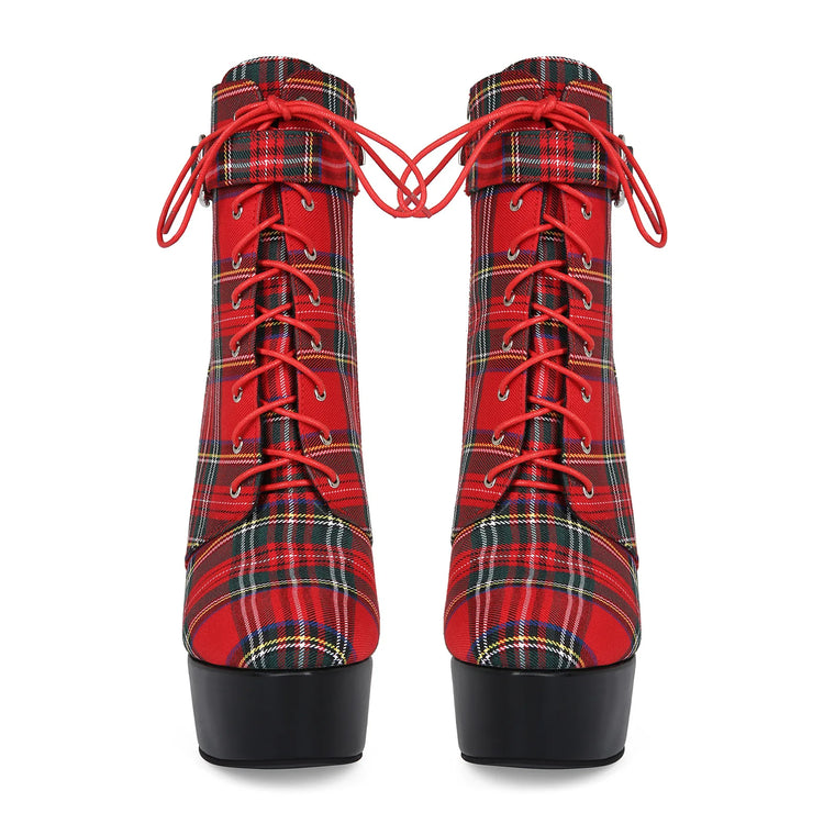 Mixed Colors Red Pointed Toe Belt Buckle Mid-Calf Lace Up Women Boots Stiletto High Heels Side Zipper Design Large Size Shoes