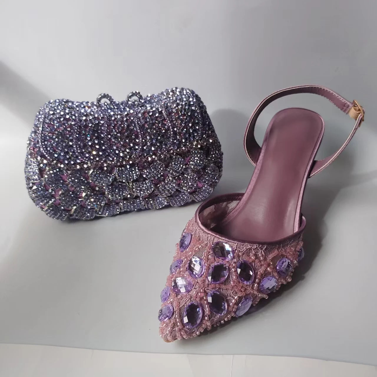 INSIGHTLINK Lady Stones Shoes and Bag Sets for Evening Purses Party Rhinestone Luxury Heels Sandals Set for Party Elegant Pumps
