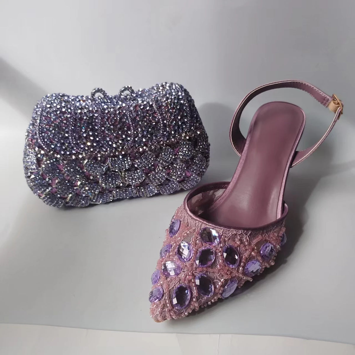 INSIGHTLINK Lady Stones Shoes and Bag Sets for Evening Purses Party Rhinestone Luxury Heels Sandals Set for Party Elegant Pumps