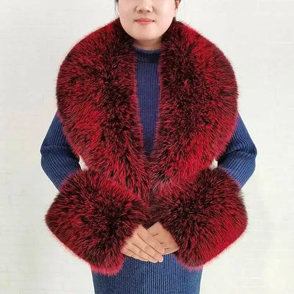 Large Women Faux Fox Fur Scarf Winter Jackets Warm Fluffy Shawl Fashion Artificial Fur Collar And Cuff Set Fluffy Scarves Female