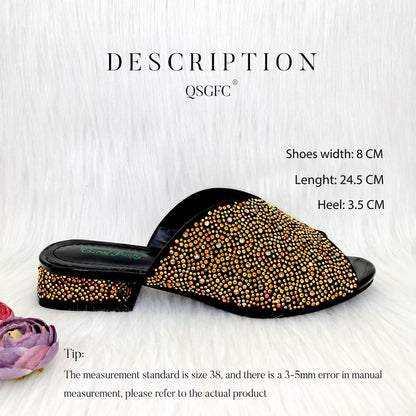 QSGFC Italian Design Fashion Crystal Sandals Nigeria Africa Popular High Heel Shoe Bag Set Casual Versatile Fish Mouth Shoes