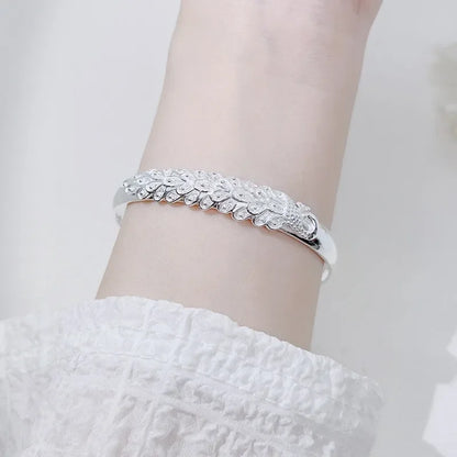 925 Sterling Silver Peacock Opening Screen Bracelet For Women Luxury Designer Texture Open Bracelets Party Original Jewelry Gift