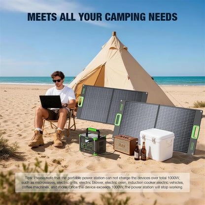 999Wh Lithium Portable Power Station,1000W 60W PD Output,2x100W Solar Panels Matched Generator Set, Custom