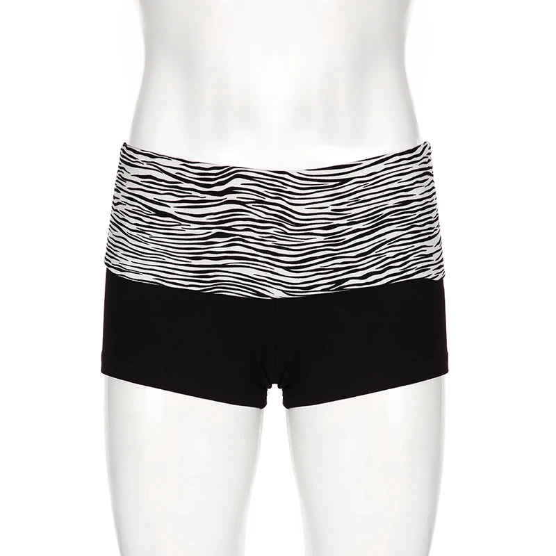 SUCHCUTE  Casual Zebra Print Elastic Shorts Female Skinny Low-waisted Mini Short Y2K Harajuku Slim Bottoms Summer Homewear 2025