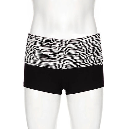 SUCHCUTE  Casual Zebra Print Elastic Shorts Female Skinny Low-waisted Mini Short Y2K Harajuku Slim Bottoms Summer Homewear 2025