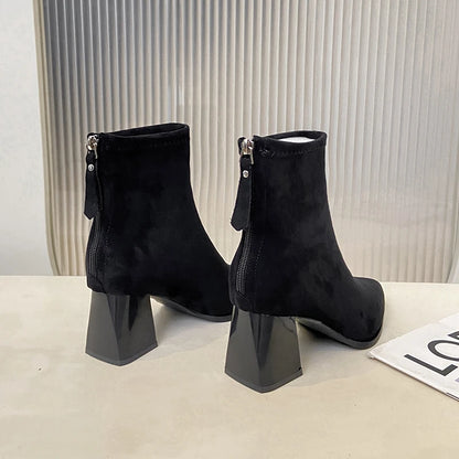 Winter Women Thick Heel Ankle Boots Fashion Pointed Toe Mordern Short Booties Street Style Party Stripper Female Shoes