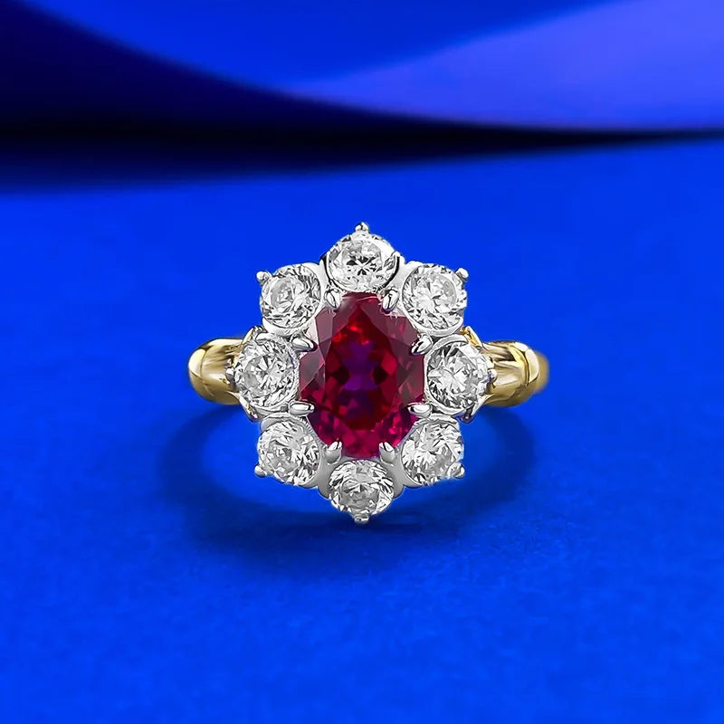 Luxury 18K white Solid Platinum PT950 certifid cultured stone, high-looking 6*8 oval pigeon blood red ring, white and elegant
