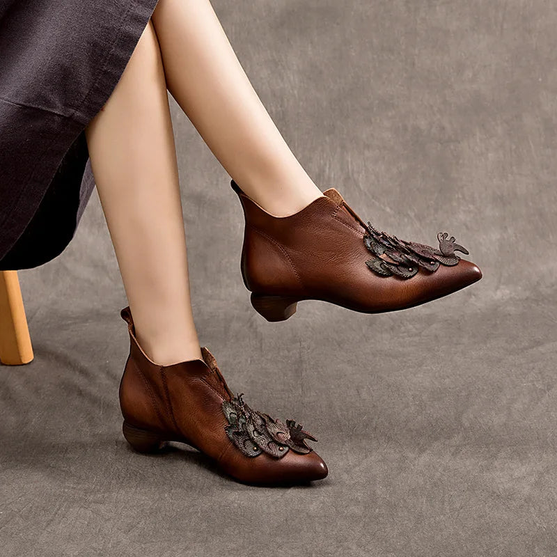 Myjyjz 3.5cm Genuine Leather Women Mary Jane Sandals Shoes Chunky Heels Fashion Hollow Comfy Point Toe Ankle Boots Summer Pumps