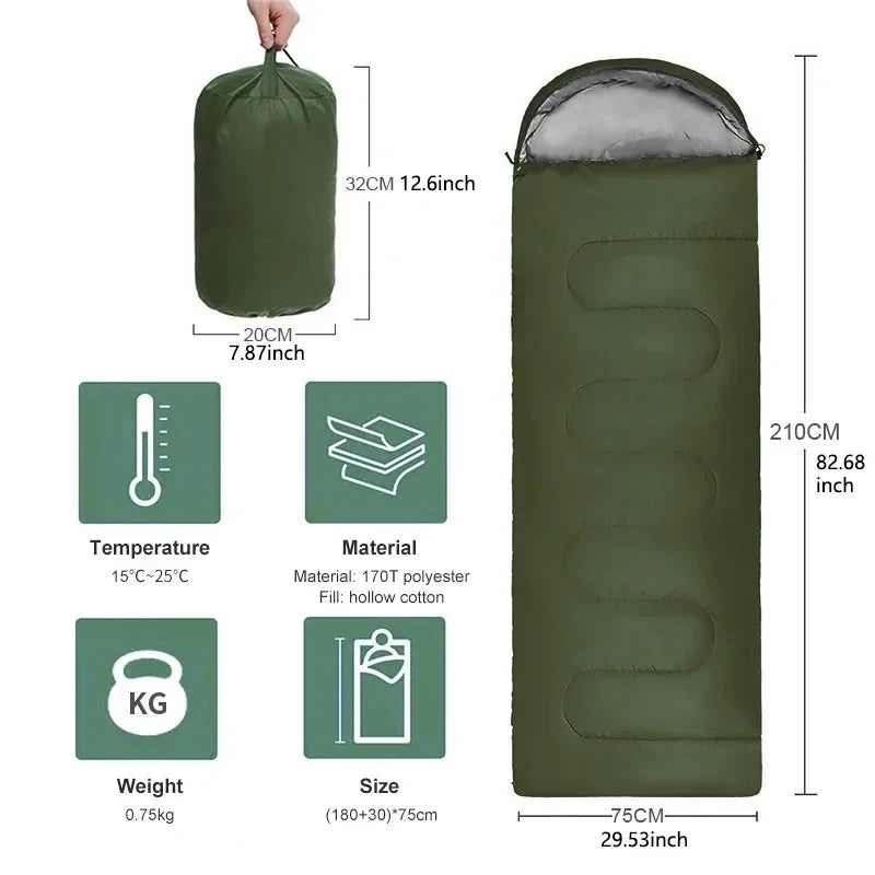 Portable Envelope Sleeping Bag Lightweight Warm Outdoor Camping Sleep Sack for Hiking Travel Backpacking Tent Spring Autumn
