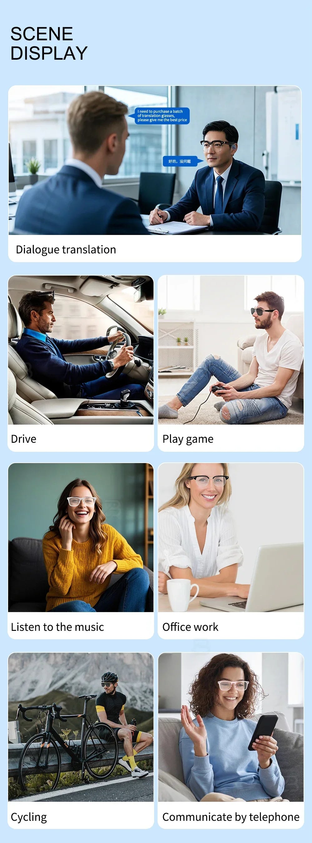 Smart Glasses 144 AI Languages Translator Chat Intelligent Bluetooth Call Glass Touch Headset Real-time Sunglasses for Women Man