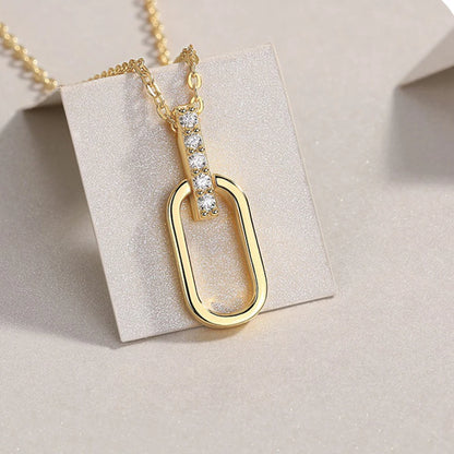 Sweetrain 2mm Moissanite Pandent Necklace Adjustable 925 Sterling Silver Paperclip Clavicle Chain for Women Daily Jewelry