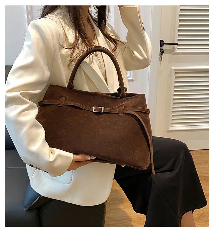 NEW Luxury Brand Rodeo Woman Bags Faux Suede Brown Totes Gold Buckle Shoulder Bags Fashion Women Handbags