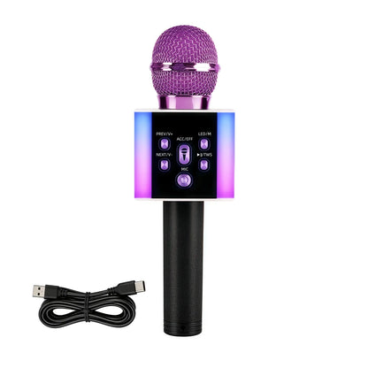 Wireless Karaoke Microphone Bluetooth Speaker LED Light Portable Singing Mic with Voice Changer for Kids Adults Party Outdoor Birthday Gift Car Travel Home KTV Rechargeable Handheld Karaoke Machine Christmas Present Fun Toy C