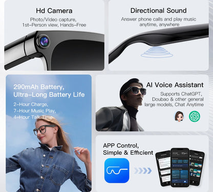 PEJE AI Smart Glasses with Camera, 1080P HD Video Recording Glasses, AI Assistant (ChatGPT/Doubao), Real-Time Translation