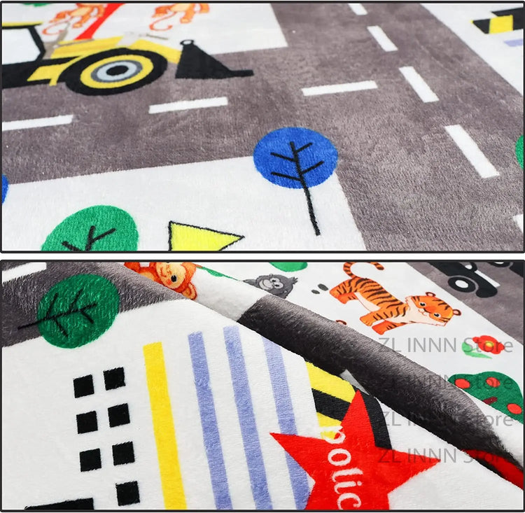 Thickened Flannel Carpet Living Room Children's Bedroom Decoration Floor Rug Cartoon Road Play Mat Soft Tatami Carpets Non-slip