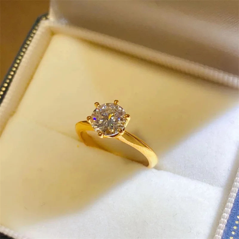 100% Real 24k Gold Ring Moissanite 1ct With Certificate Luxury Wedding Jewelry For Women Summer Engagement Gift