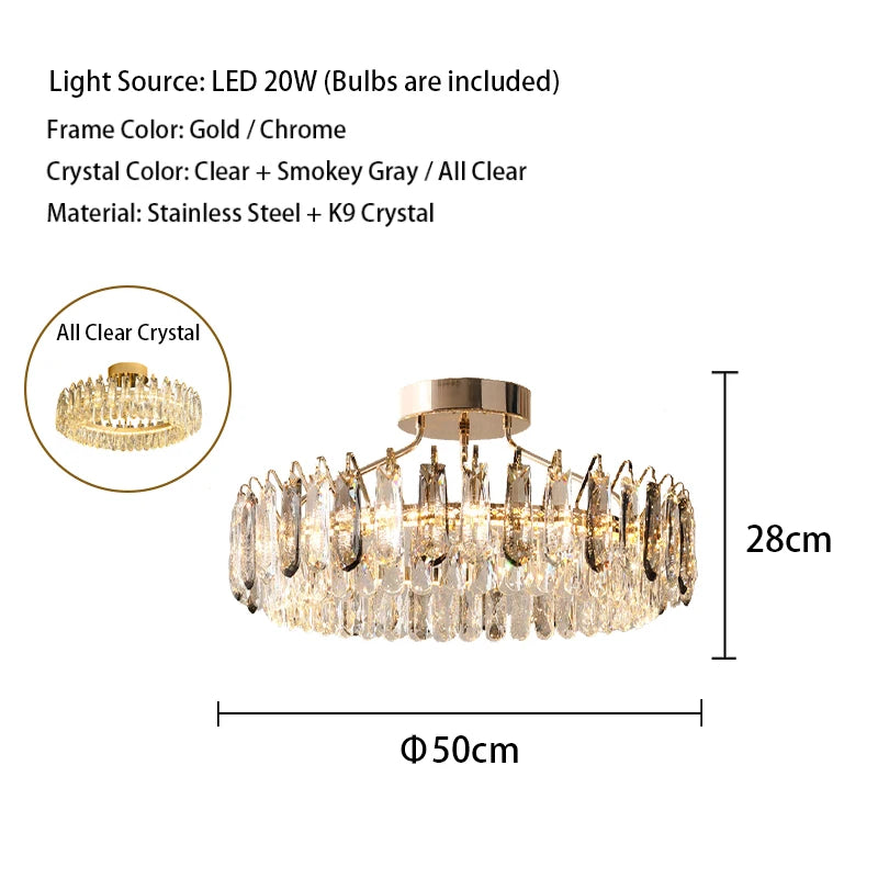 Clear Crystal Ceiling Chandeliers New LED Lights Luxury Rectangle Hanging Lamp Modern Home Decor Lustres for Dining Room Table