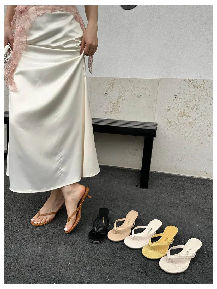 2026 New Summer Thin Heels Slippers Sandals Narrow Band Slides Ladies Shoes Fashion Women Pumps Flip Flops Luxury Slippers Shoes